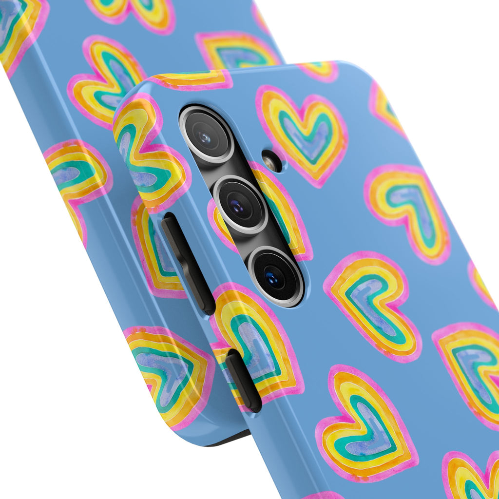 Rainbow Heart Tough Phone Case (For iPhone, Galaxy & More) - Light Blue
