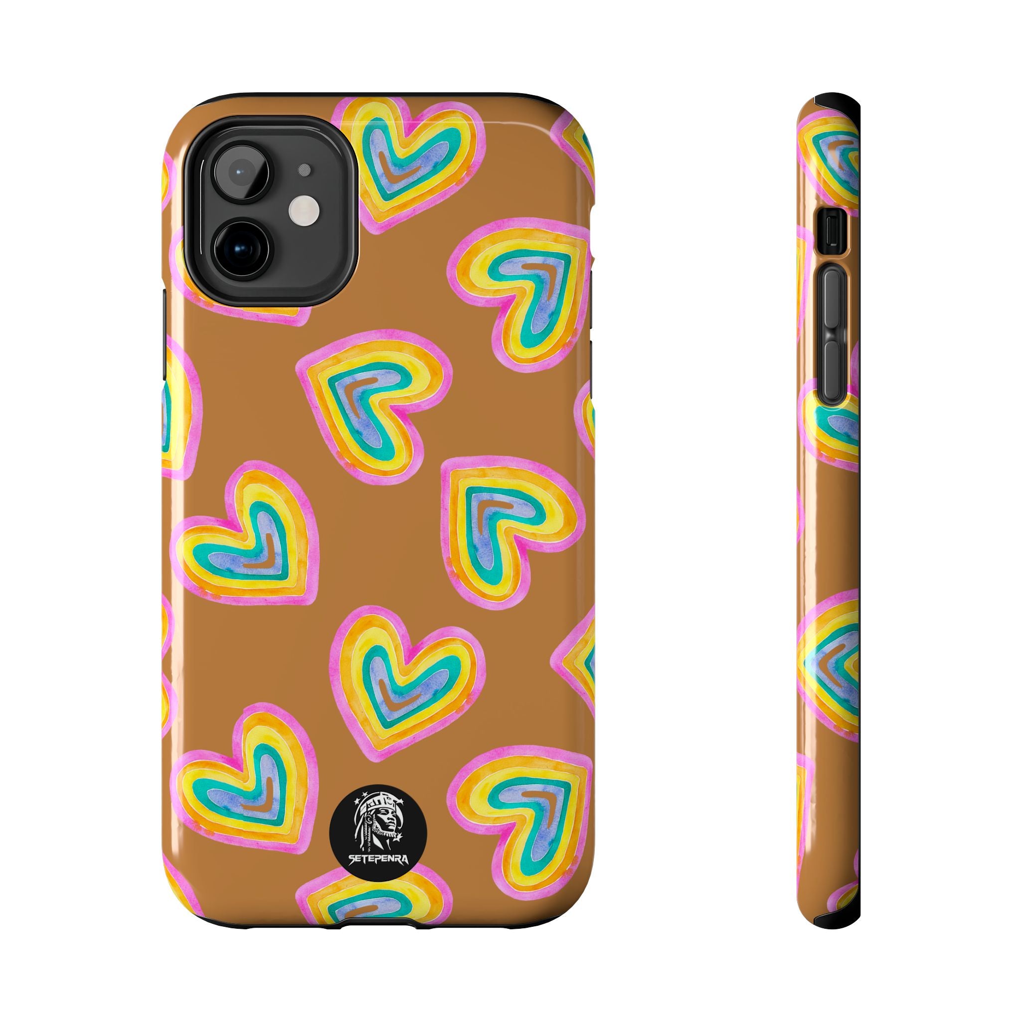 Rainbow Heart Tough Phone Case (For iPhone, Galaxy & More) - Light Brown