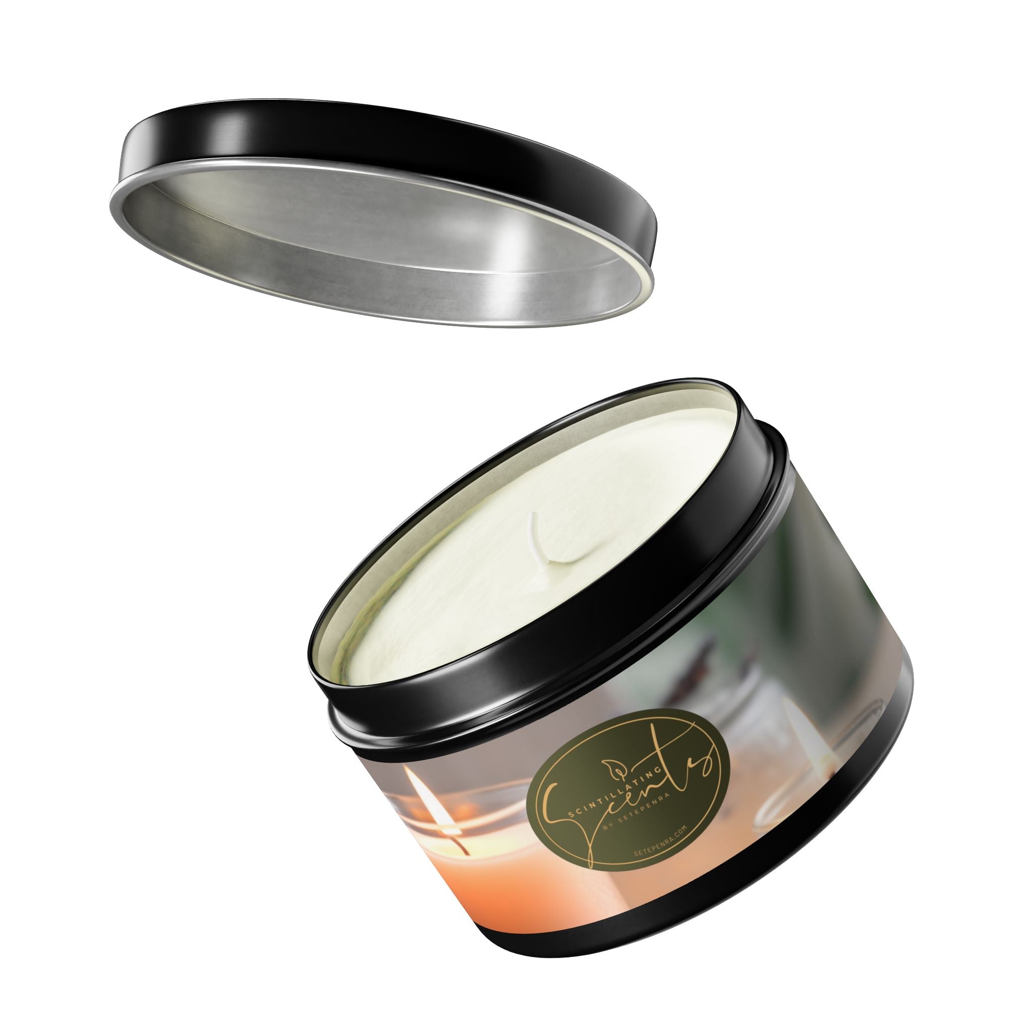 Scintillating Scents by SETEPENRA Tin Candles - Gold, Silver, Black (4oz, 8oz)