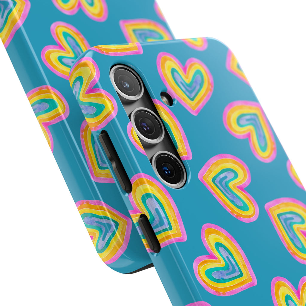 Rainbow Heart Tough Phone Case (For iPhone, Galaxy & More) - Turquoise
