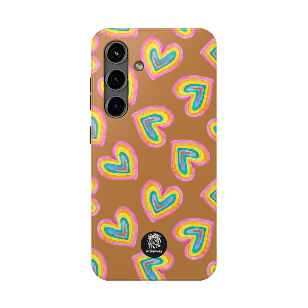 Rainbow Heart Tough Phone Case (For iPhone, Galaxy & More) - Light Brown