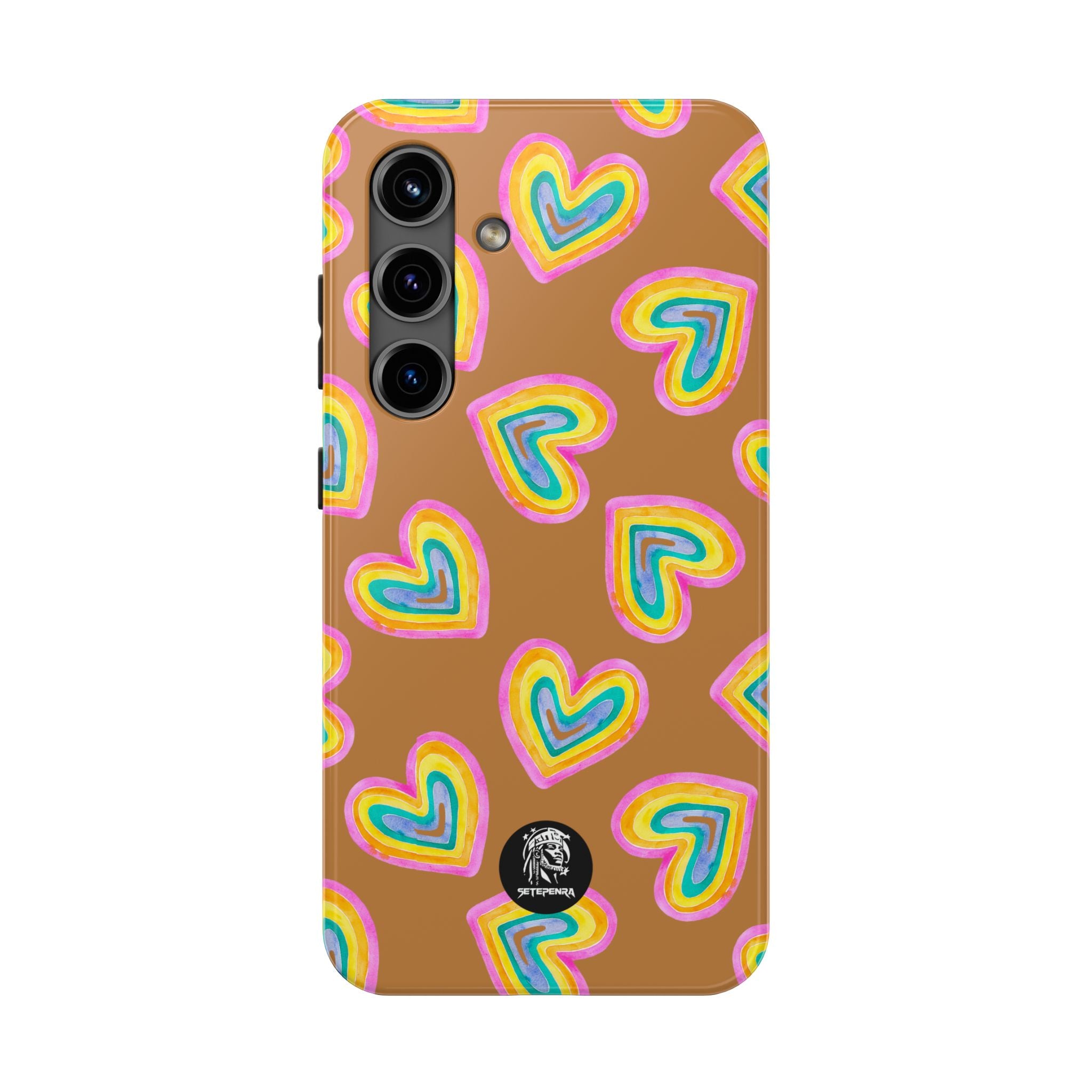 Rainbow Heart Tough Phone Case (For iPhone, Galaxy & More) - Light Brown