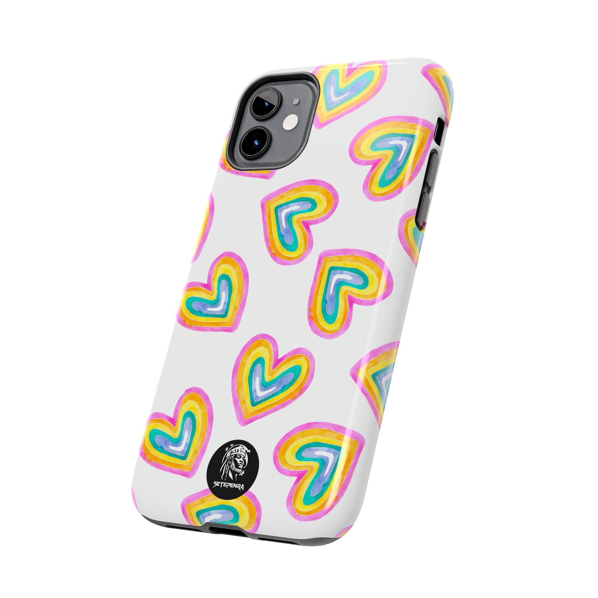 Rainbow Heart Tough Phone Case (For iPhone, Galaxy & More) - White
