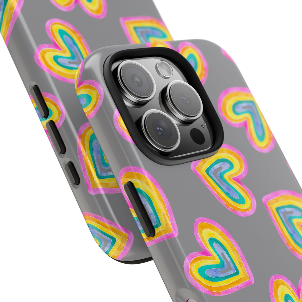 Rainbow Heart Tough Phone Case (For iPhone, Galaxy & More) - Grey