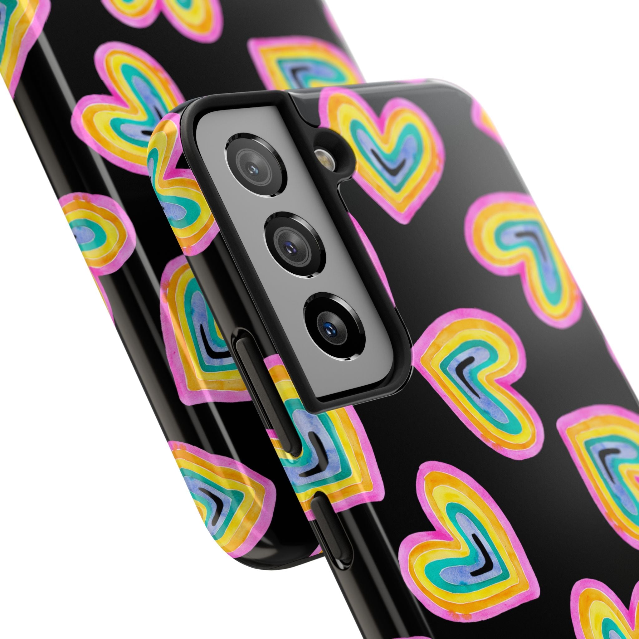 Rainbow Heart Tough Phone Case (For iPhone, Galaxy & More) - Black