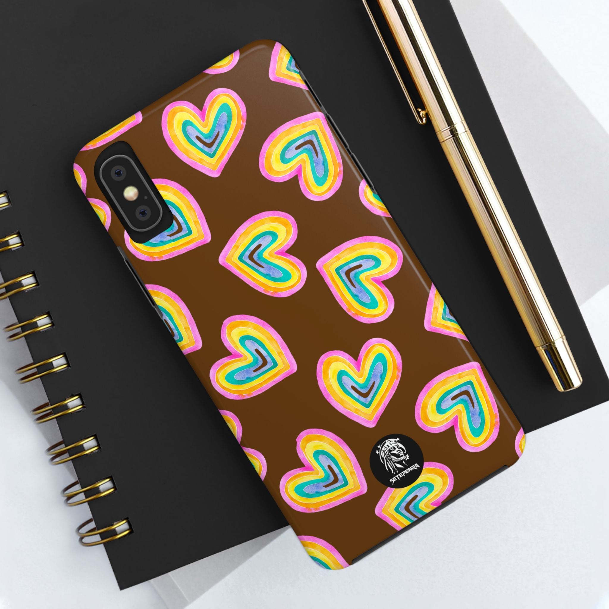 Rainbow Heart Tough Phone Case (For iPhone, Galaxy & More) - Brown