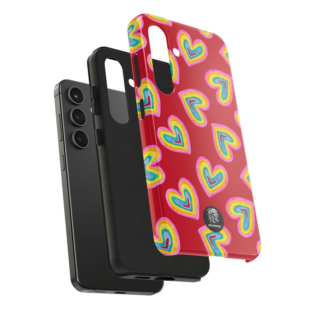 Rainbow Heart Tough Phone Case (For iPhone, Galaxy & More) - Dark Red