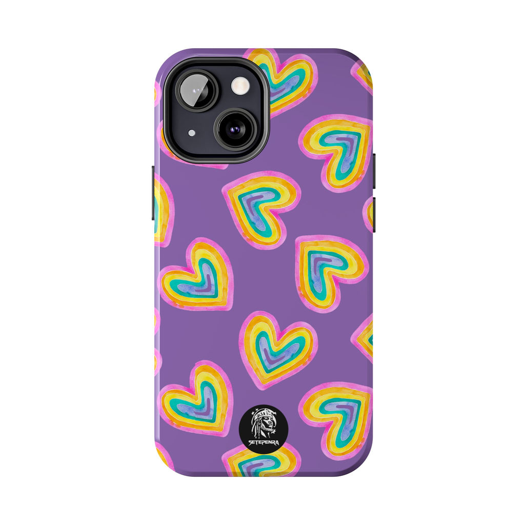 Rainbow Heart Tough Phone Case (For iPhone, Galaxy & More) - Light Purple