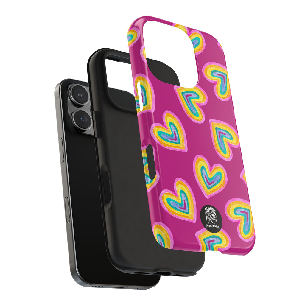 Rainbow Heart Tough Phone Case (For iPhone, Galaxy & More) - Pink