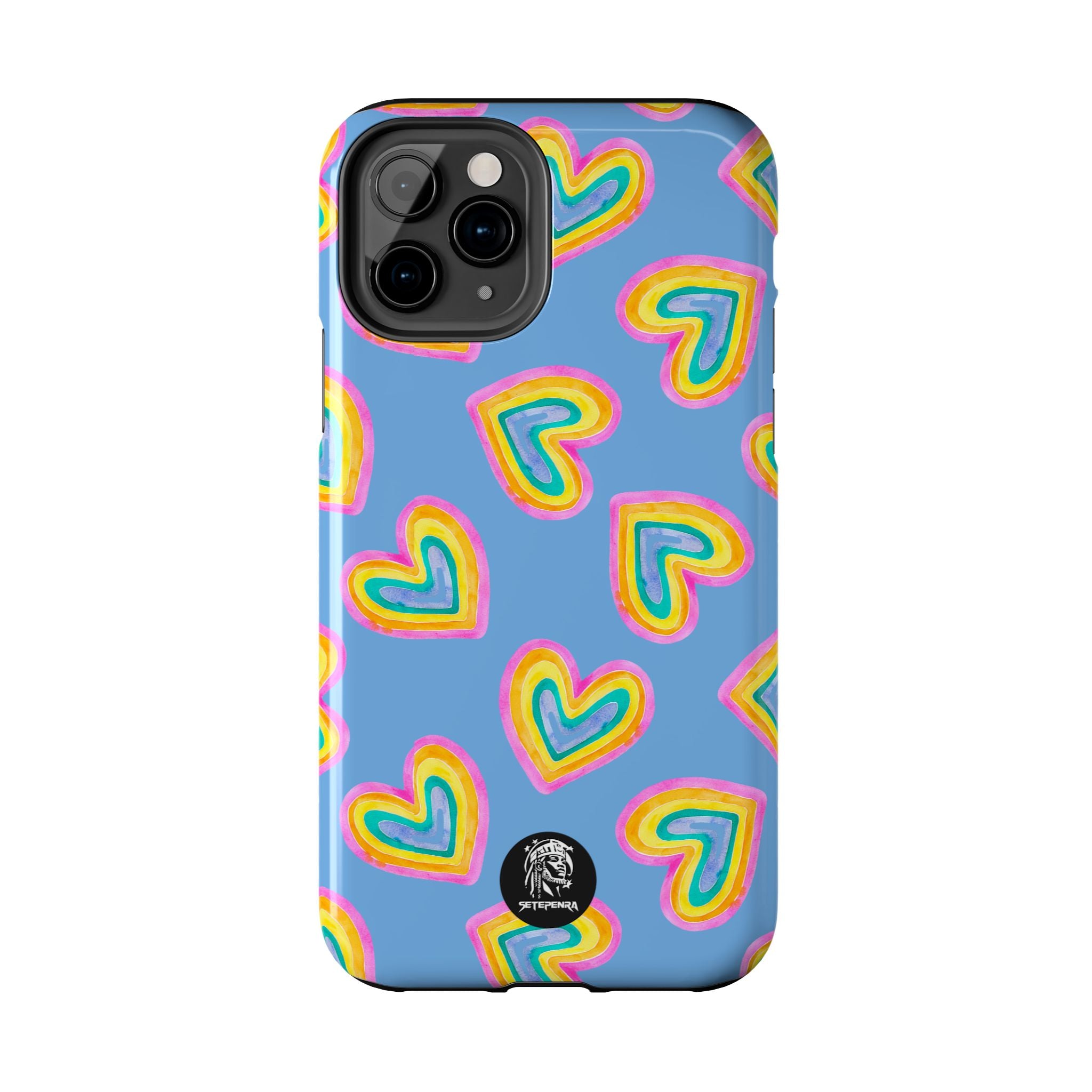 Rainbow Heart Tough Phone Case (For iPhone, Galaxy & More) - Light Blue