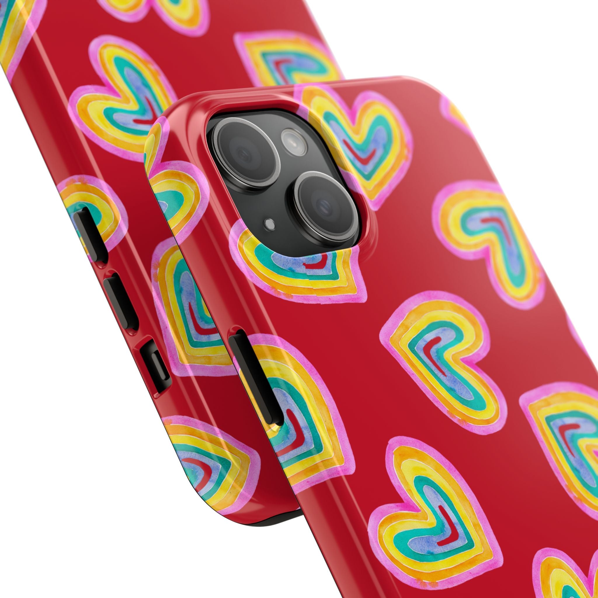 Rainbow Heart Tough Phone Case (For iPhone, Galaxy & More) - Dark Red