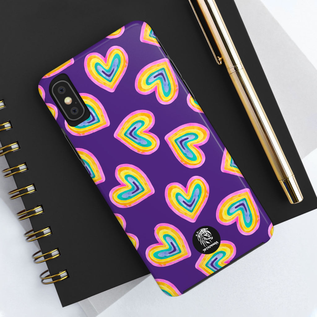 Rainbow Heart Tough Phone Case (For iPhone, Galaxy & More) - Purple