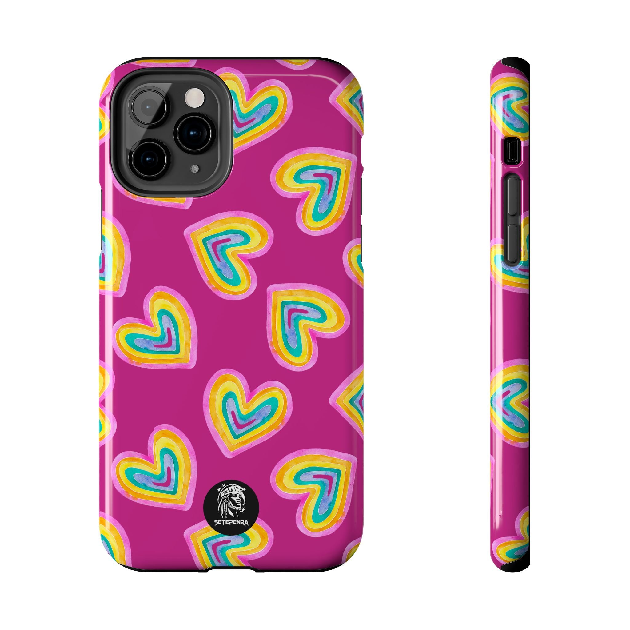 Rainbow Heart Tough Phone Case (For iPhone, Galaxy & More) - Pink SETEPENRA Phone Case.