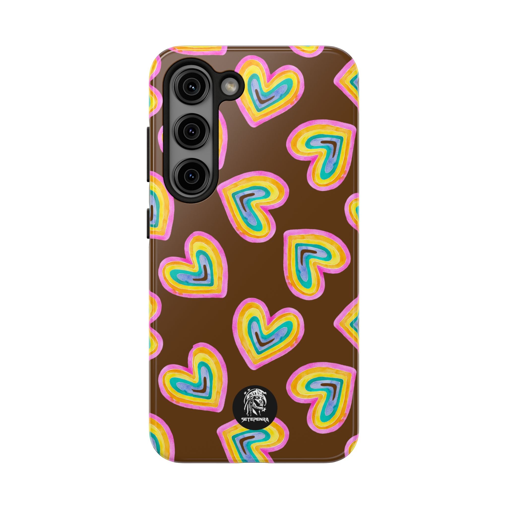 Rainbow Heart Tough Phone Case (For iPhone, Galaxy & More) - Brown