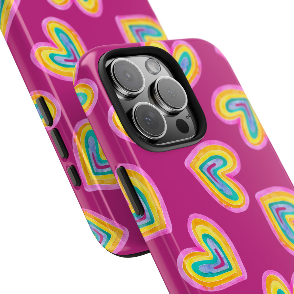 Rainbow Heart Tough Phone Case (For iPhone, Galaxy & More) - Pink