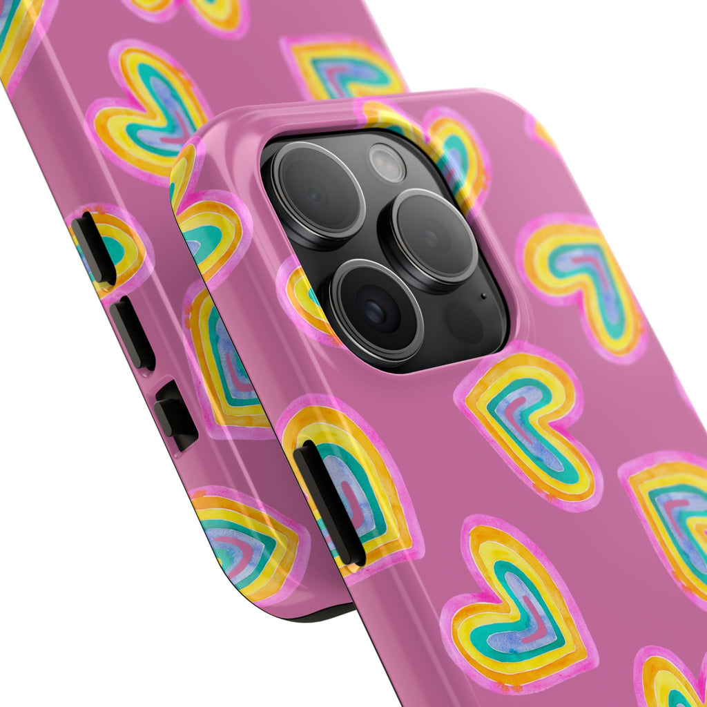 Rainbow Heart Tough Phone Case (For iPhone, Galaxy & More) - Light Pink