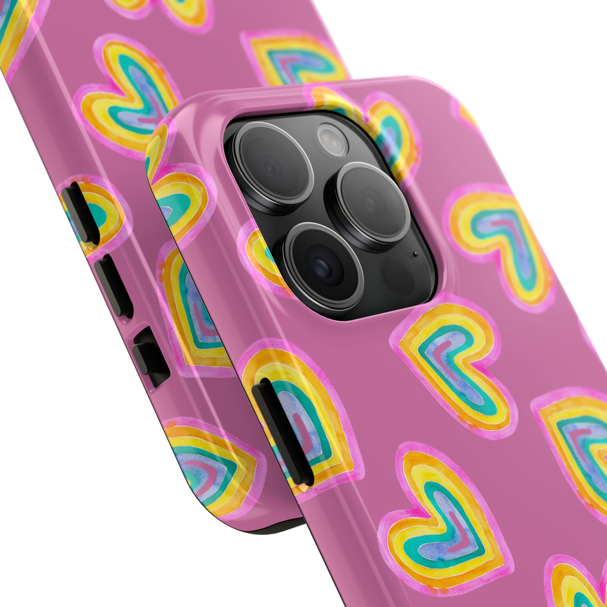 Rainbow Heart Tough Phone Case (For iPhone, Galaxy & More) - Light Pink