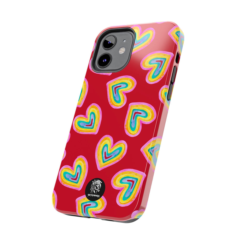 Rainbow Heart Tough Phone Case (For iPhone, Galaxy & More) - Dark Red
