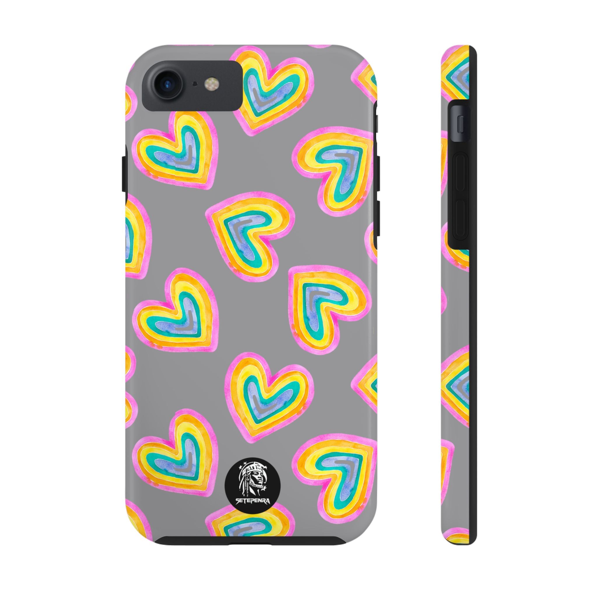 Rainbow Heart Tough Phone Case (For iPhone, Galaxy & More) - Grey SETEPENRA Phone Case.