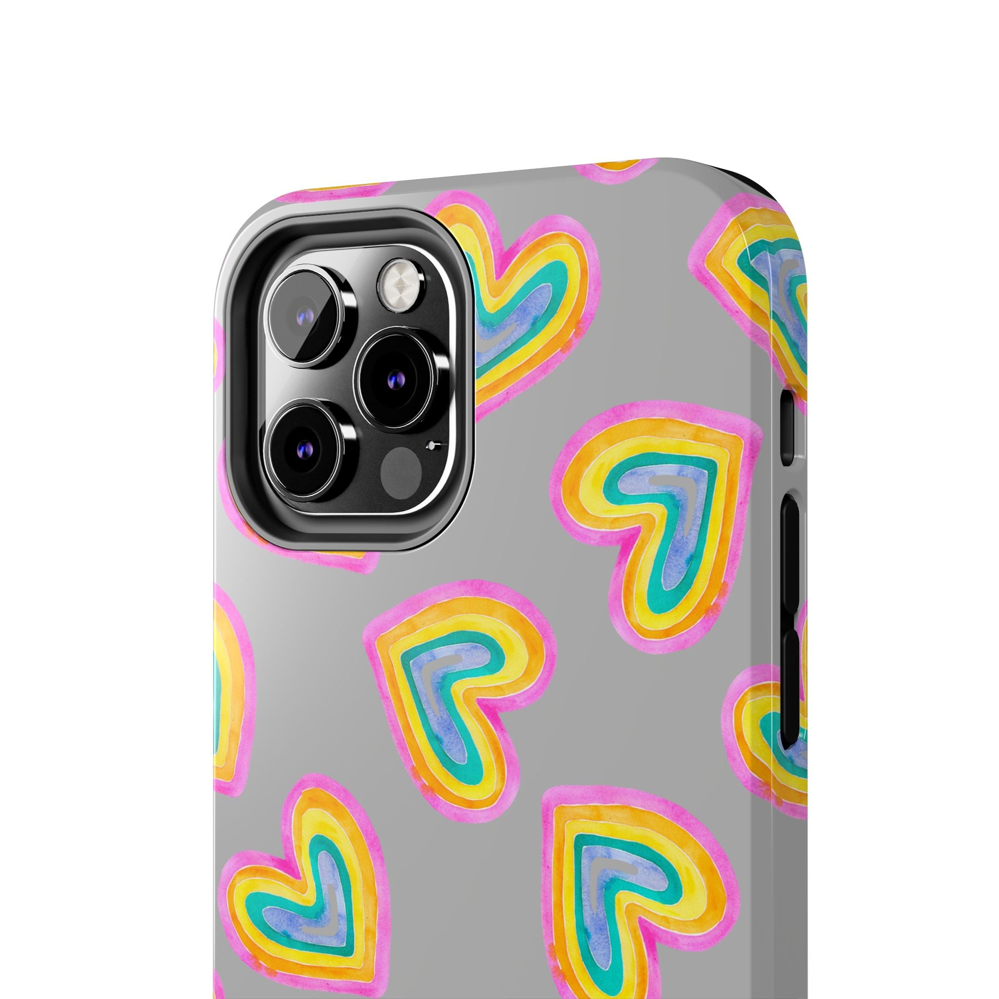 Rainbow Heart Tough Phone Case (For iPhone, Galaxy & More) - Light Grey