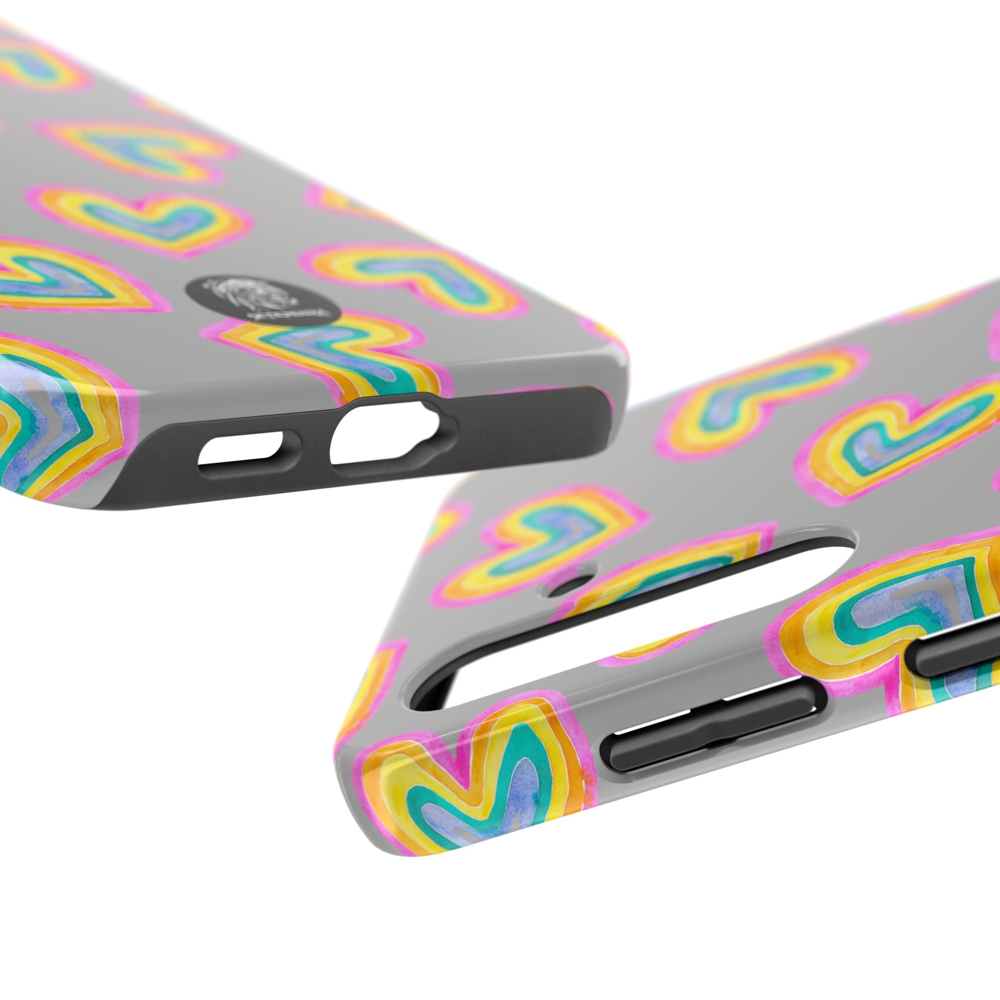 Rainbow Heart Tough Phone Case (For iPhone, Galaxy & More) - Light Grey
