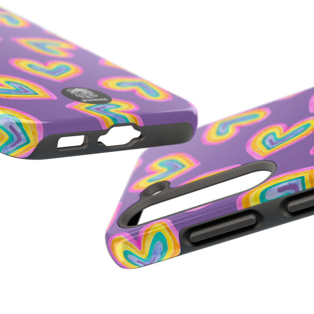 Rainbow Heart Tough Phone Case (For iPhone, Galaxy & More) - Light Purple