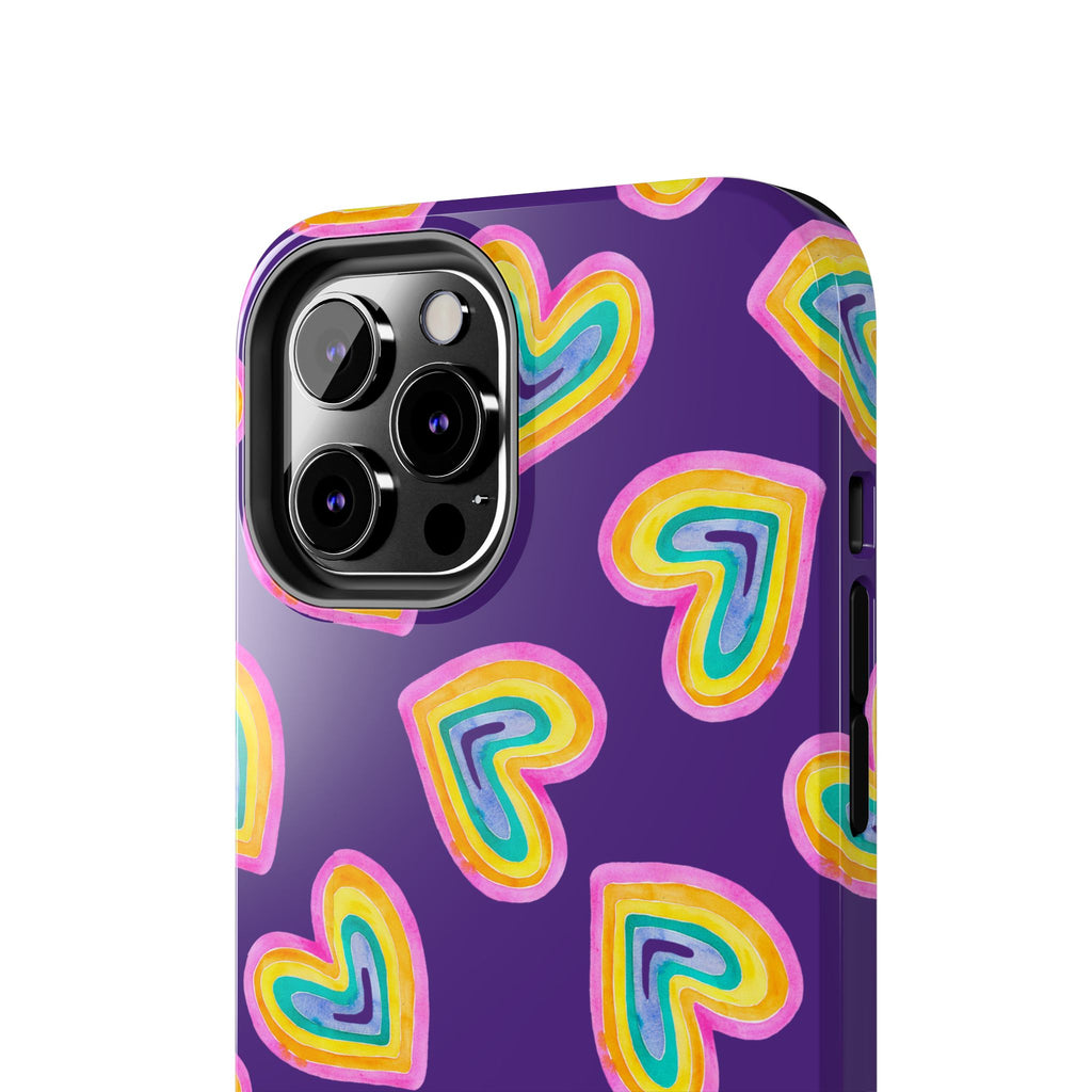 Rainbow Heart Tough Phone Case (For iPhone, Galaxy & More) - Purple