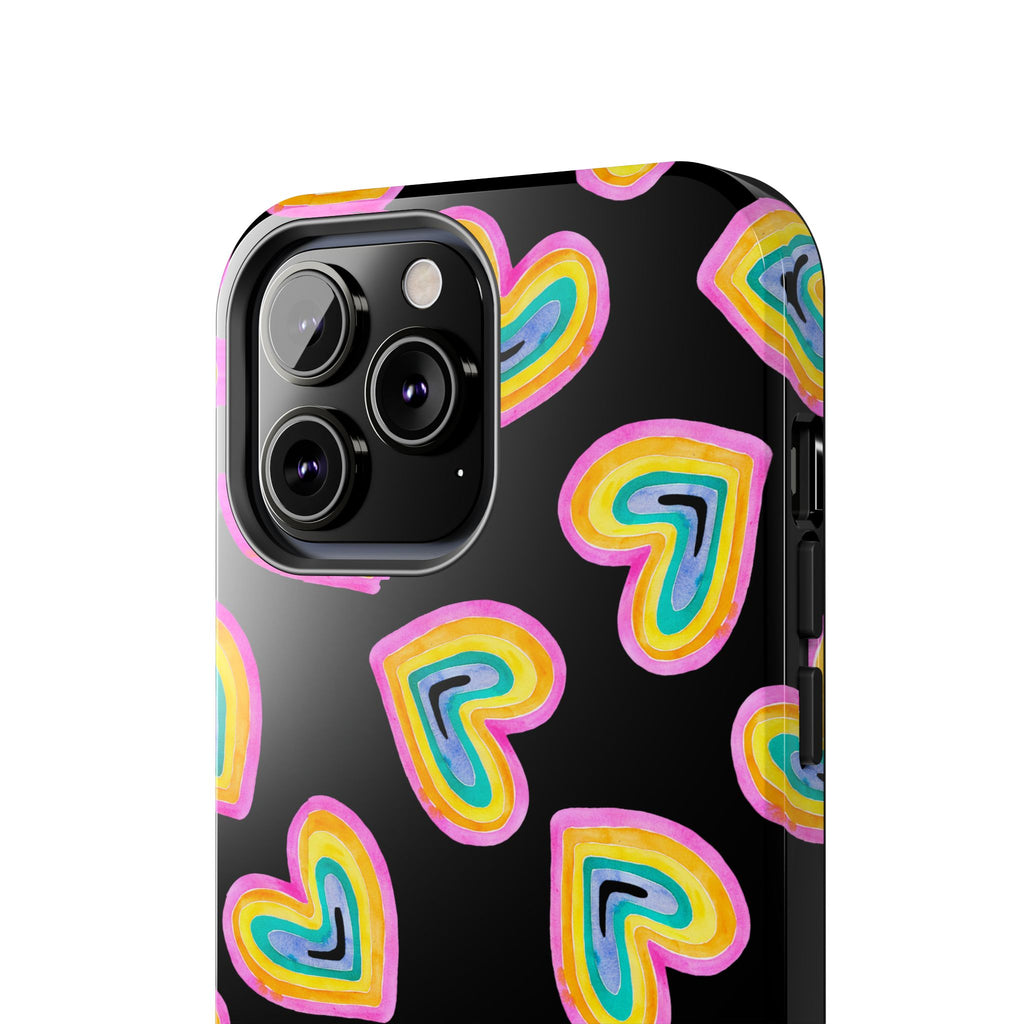 Rainbow Heart Tough Phone Case (For iPhone, Galaxy & More) - Black