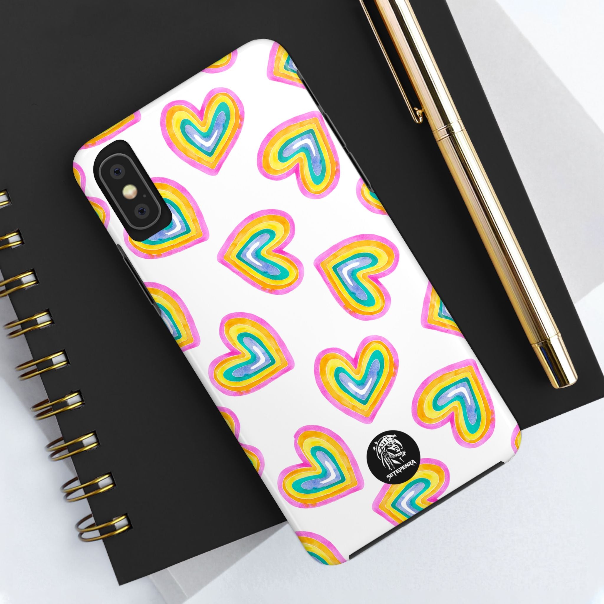Rainbow Heart Tough Phone Case (For iPhone, Galaxy & More) - White