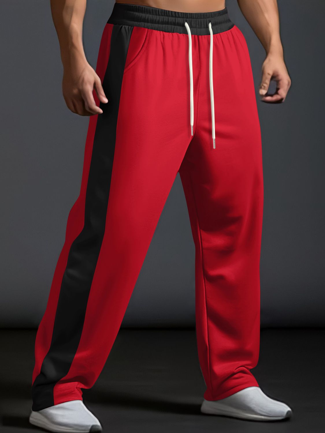 Men's Full Size Drawstring Contrast Wide Leg Pants Plus Size SETEPENRA .