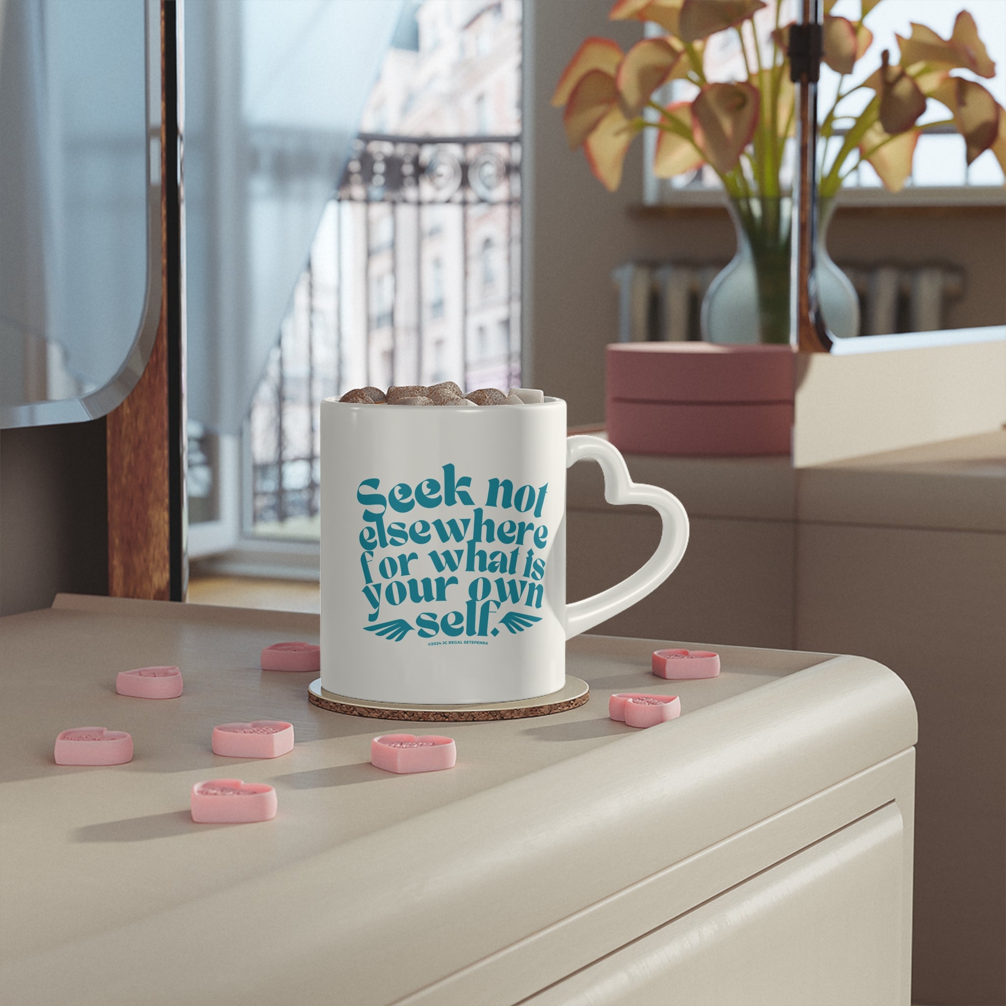Seek Not Elsewhere Heart-Shaped Mug, 11oz SETEPENRA Mug.