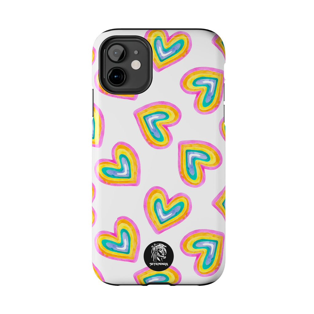 Rainbow Heart Tough Phone Case (For iPhone, Galaxy & More) - White
