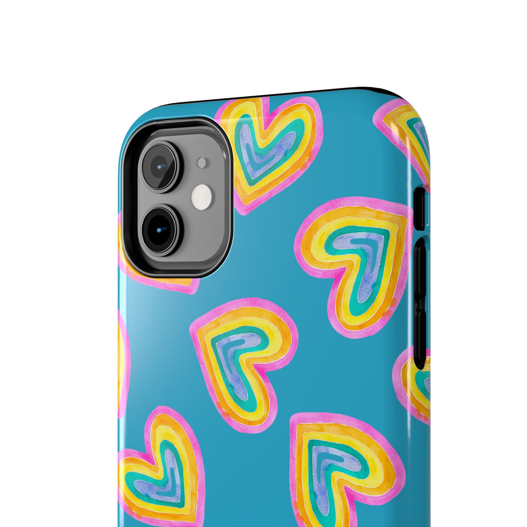 Rainbow Heart Tough Phone Case (For iPhone, Galaxy & More) - Turquoise