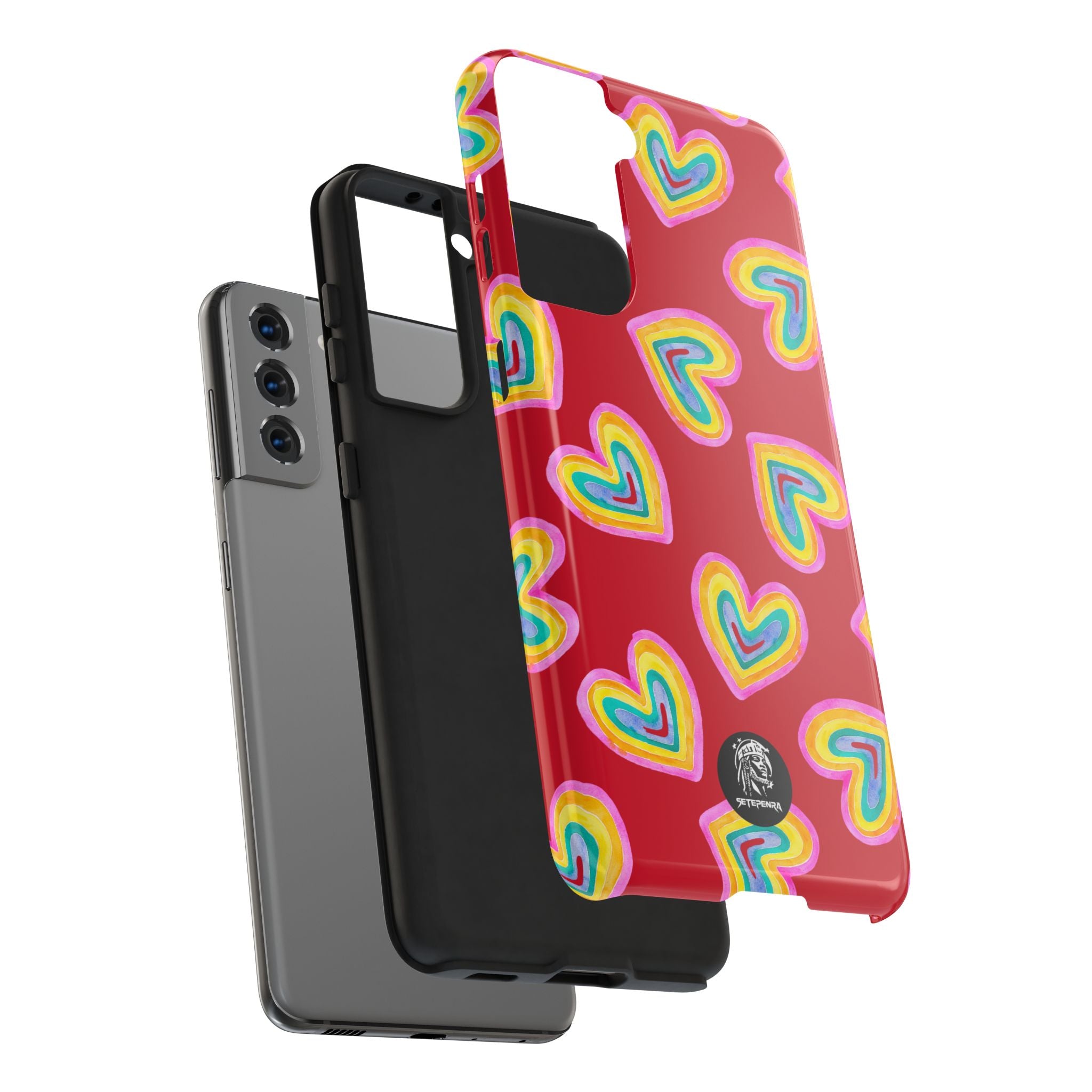 Rainbow Heart Tough Phone Case (For iPhone, Galaxy & More) - Dark Red