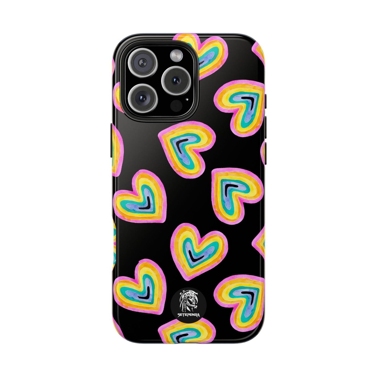 Rainbow Heart Tough Phone Case (For iPhone, Galaxy & More) - Black SETEPENRA Phone Case.