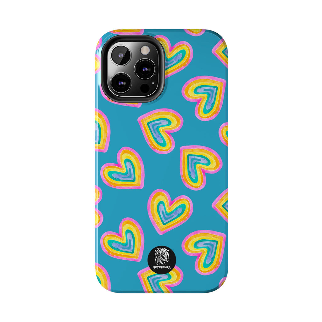 Rainbow Heart Tough Phone Case (For iPhone, Galaxy & More) - Turquoise