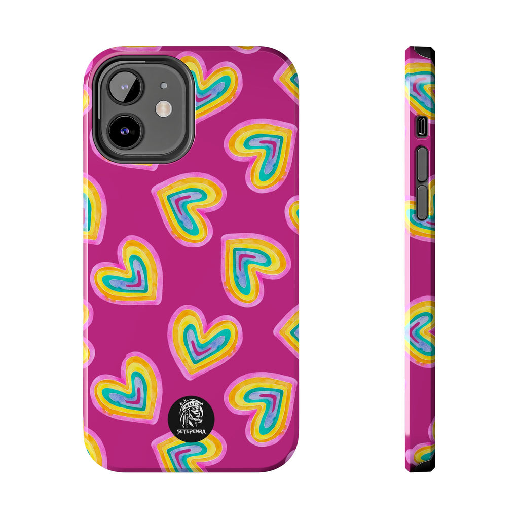 Rainbow Heart Tough Phone Case (For iPhone, Galaxy & More) - Pink SETEPENRA Phone Case.