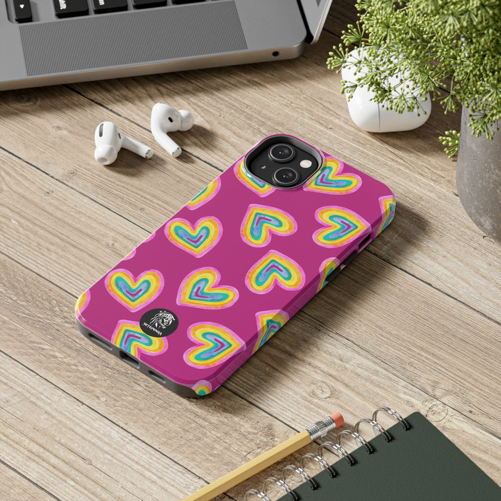 Rainbow Heart Tough Phone Case (For iPhone, Galaxy & More) - Pink
