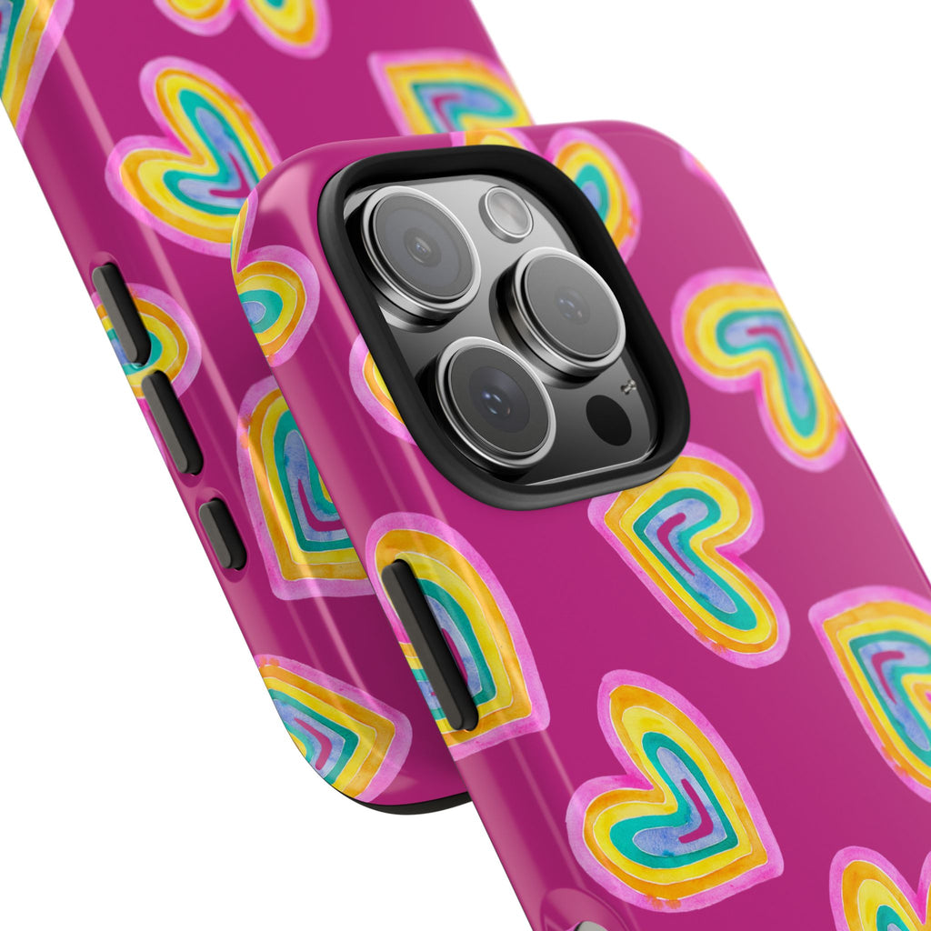 Rainbow Heart Tough Phone Case (For iPhone, Galaxy & More) - Pink
