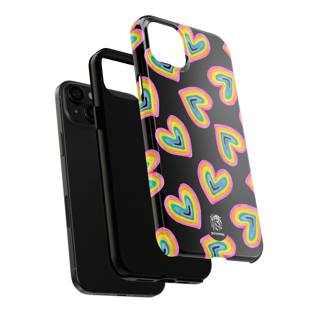 Rainbow Heart Tough Phone Case (For iPhone, Galaxy & More) - Black