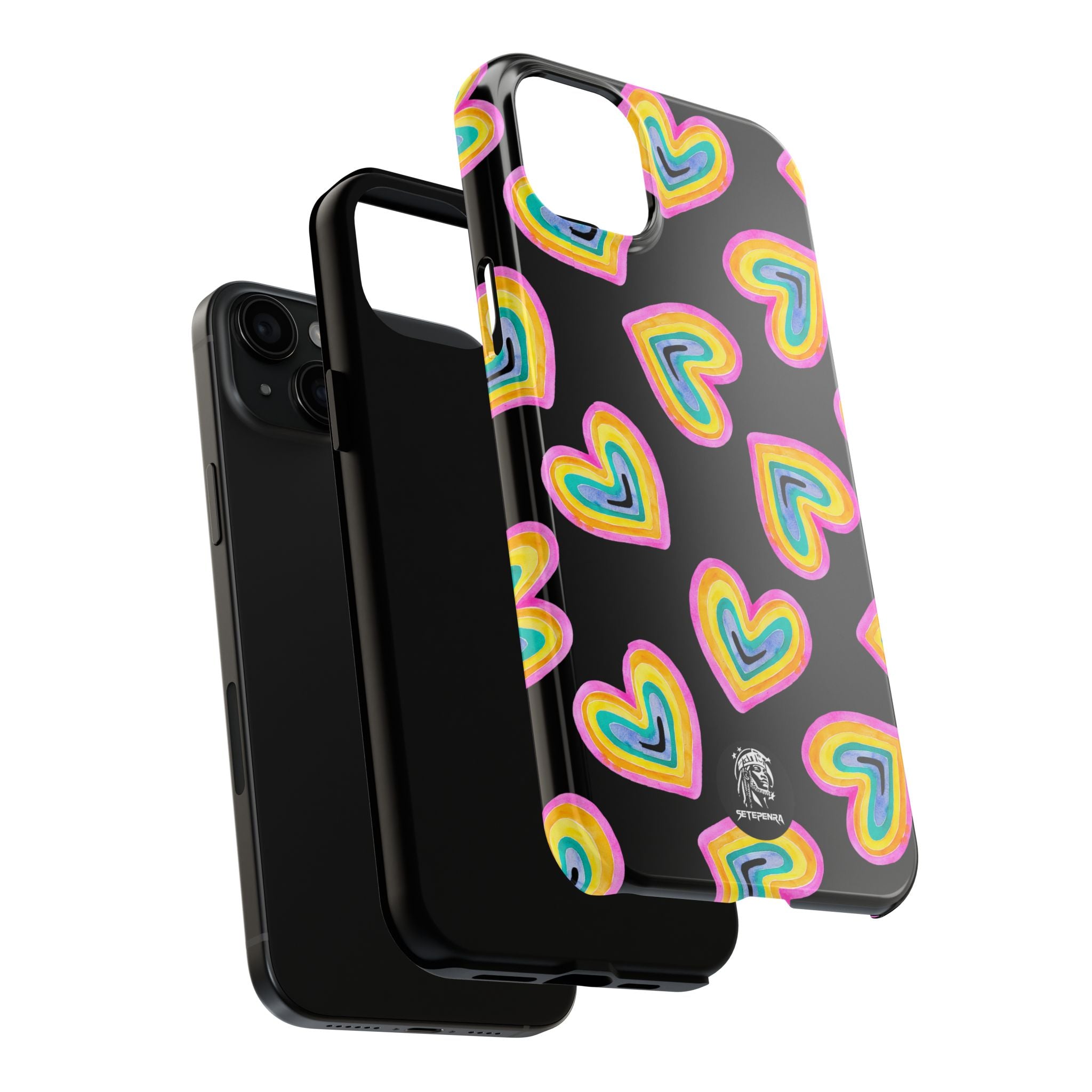 Rainbow Heart Tough Phone Case (For iPhone, Galaxy & More) - Black