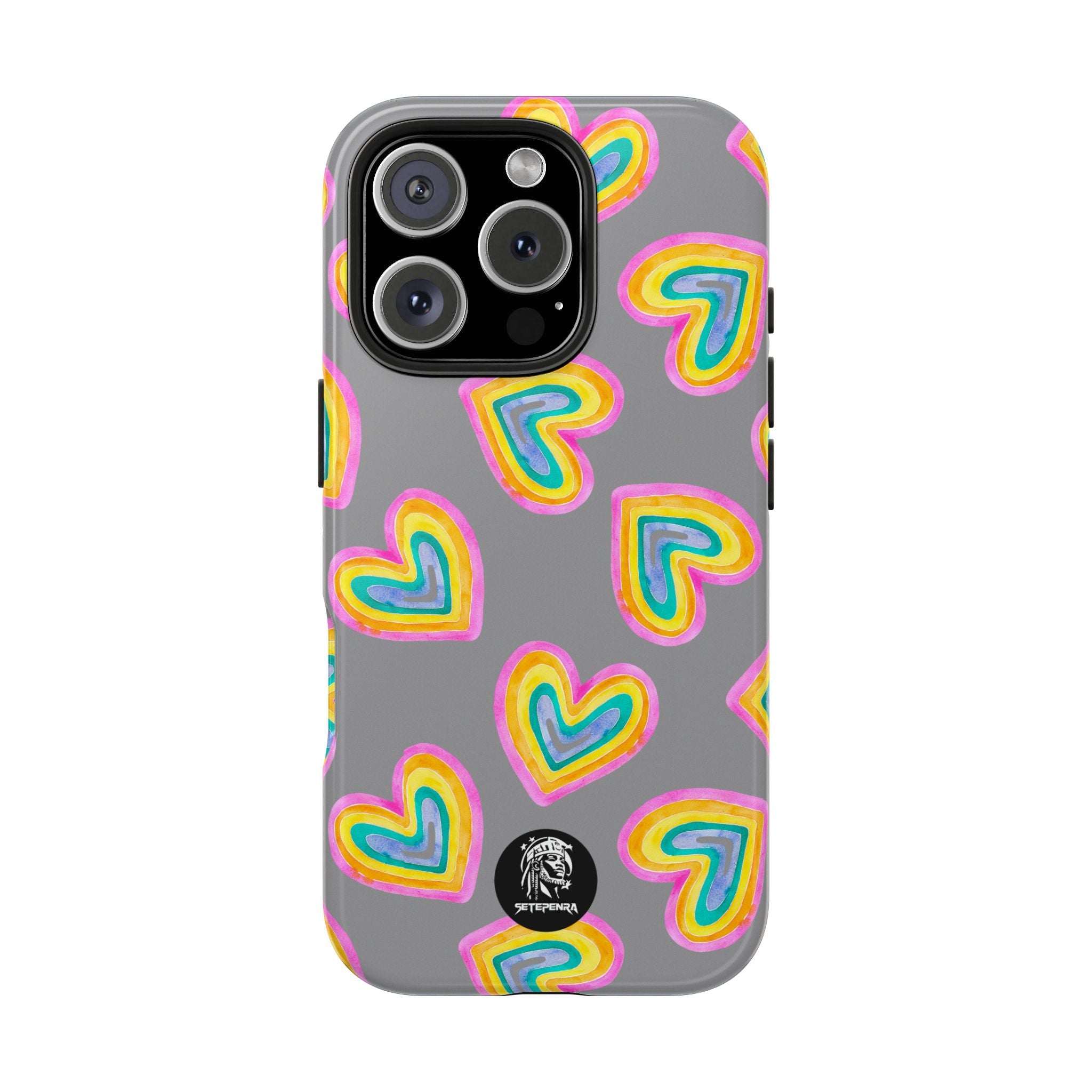Rainbow Heart Tough Phone Case (For iPhone, Galaxy & More) - Grey