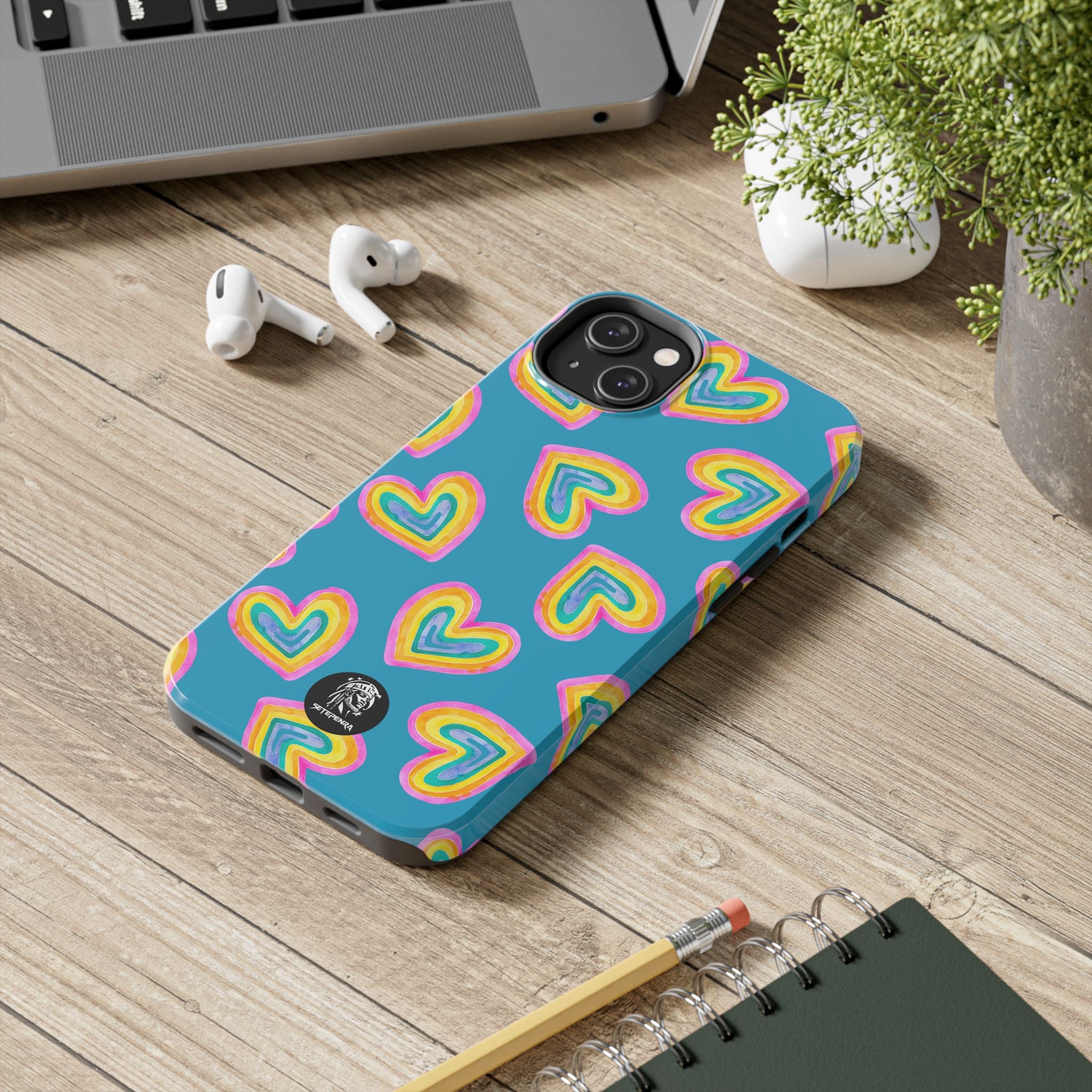 Rainbow Heart Tough Phone Case (For iPhone, Galaxy & More) - Turquoise