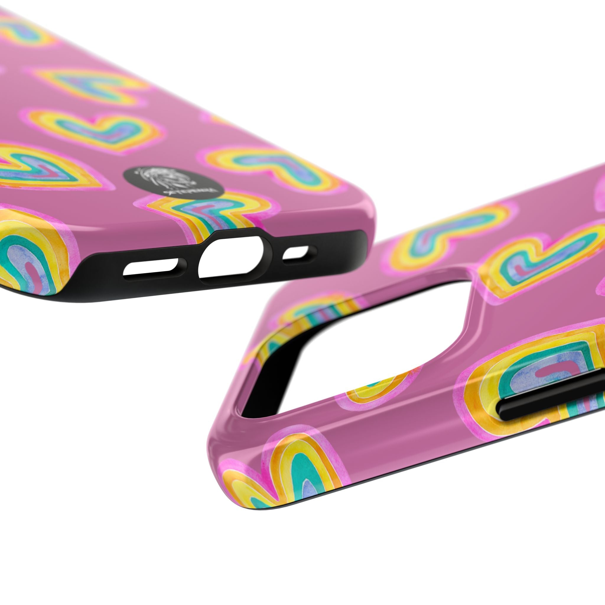 Rainbow Heart Tough Phone Case (For iPhone, Galaxy & More) - Light Pink