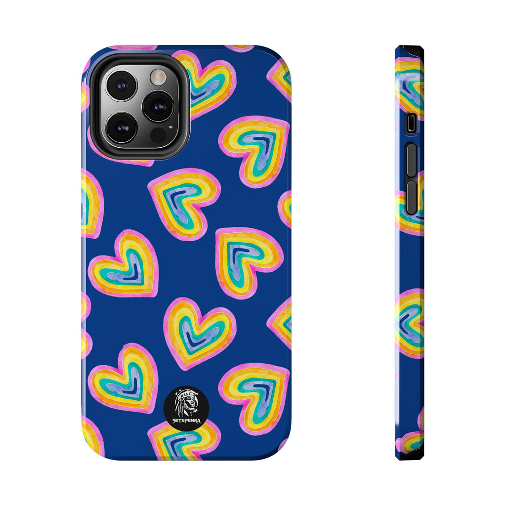 Rainbow Heart Tough Phone Case (For iPhone, Galaxy & More) - Dark Blue SETEPENRA Phone Case.