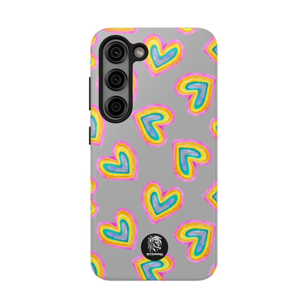 Rainbow Heart Tough Phone Case (For iPhone, Galaxy & More) - Light Grey SETEPENRA Phone Case.