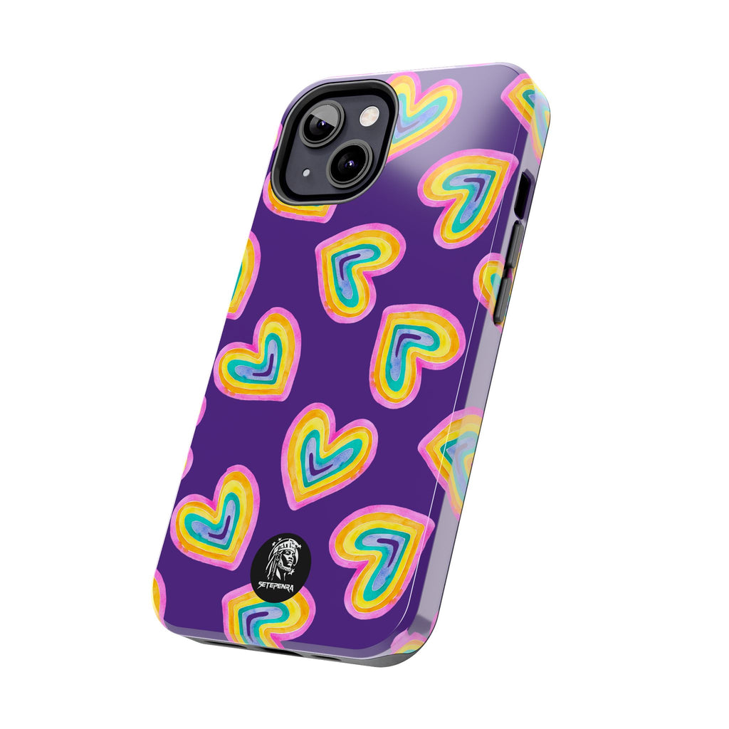 Rainbow Heart Tough Phone Case (For iPhone, Galaxy & More) - Purple