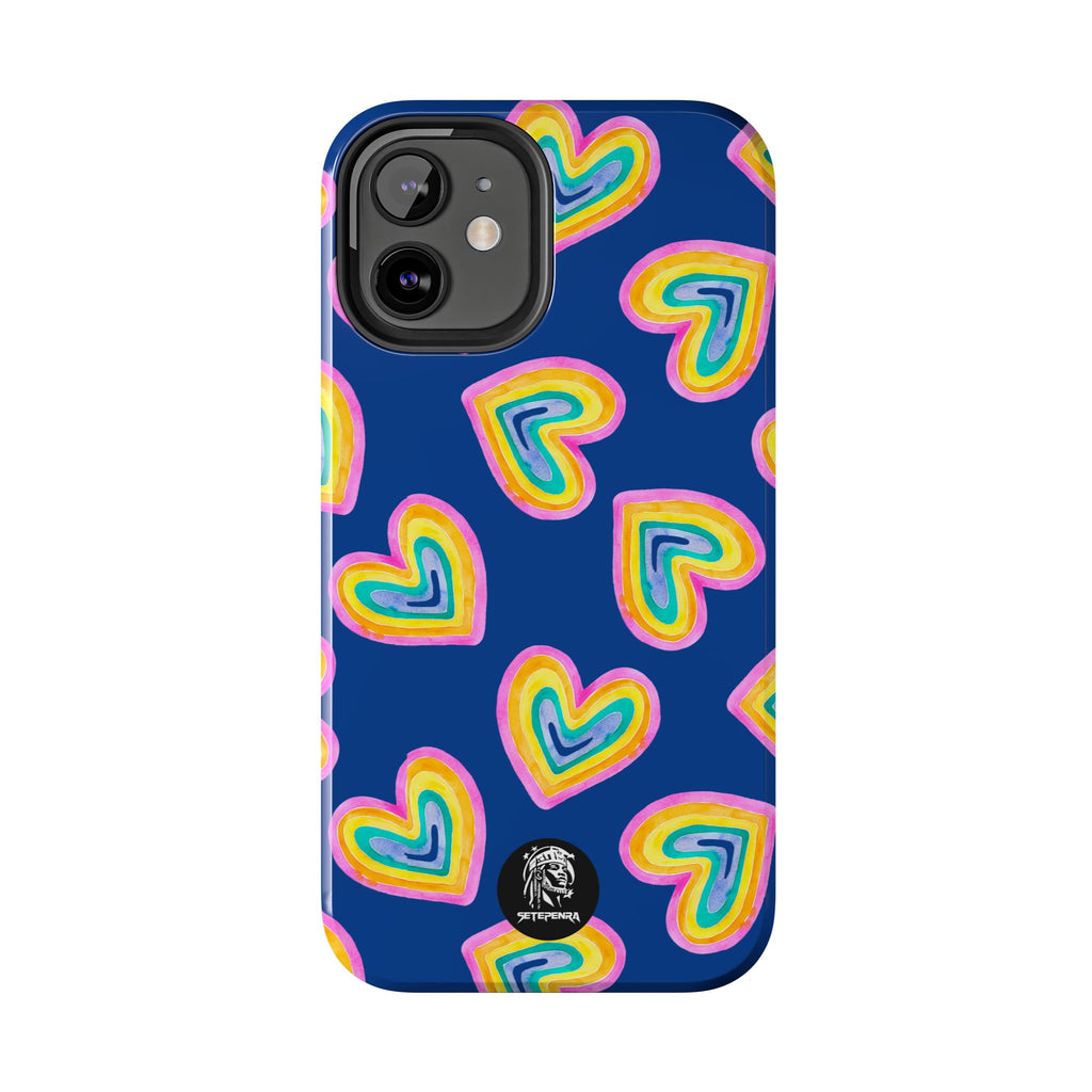 Rainbow Heart Tough Phone Case (For iPhone, Galaxy & More) - Dark Blue