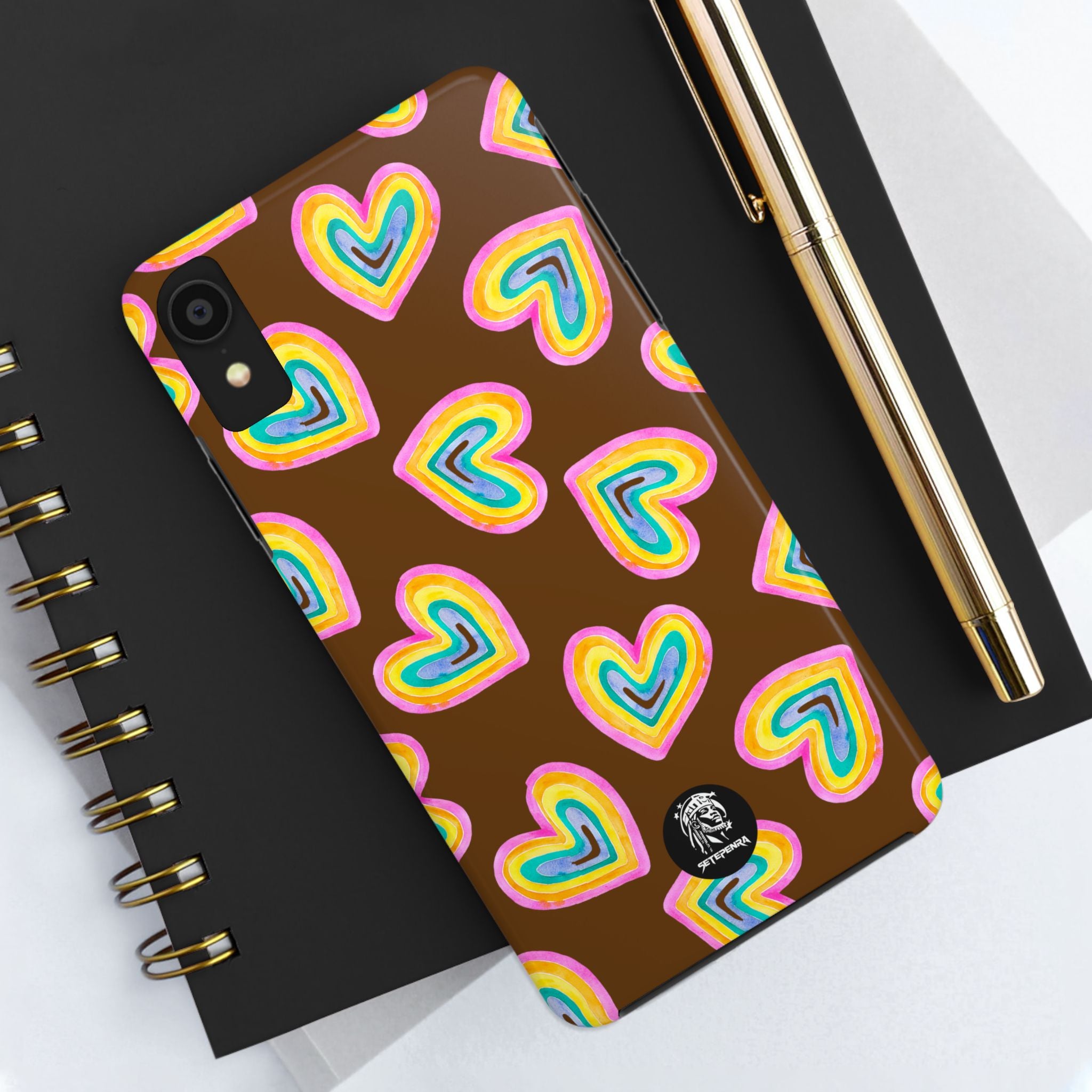 Rainbow Heart Tough Phone Case (For iPhone, Galaxy & More) - Brown