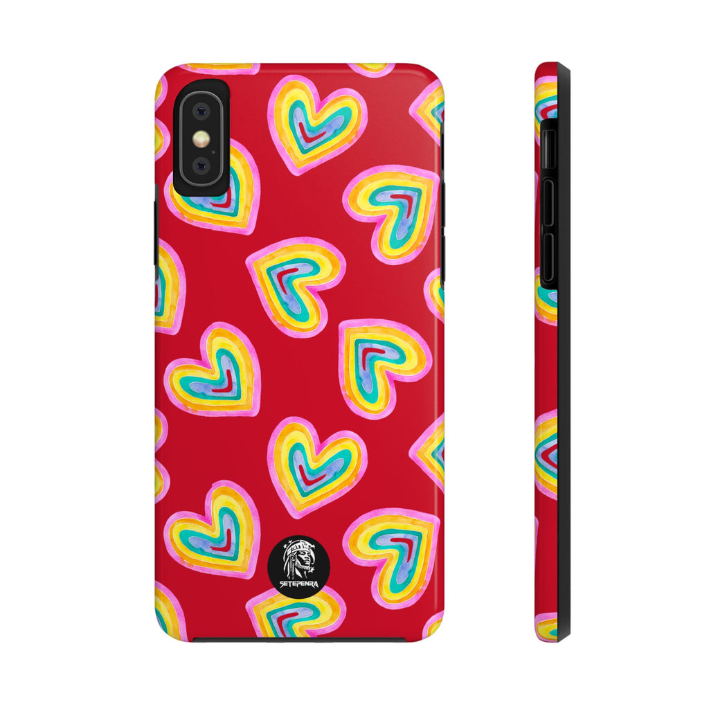 Rainbow Heart Tough Phone Case (For iPhone, Galaxy & More) - Dark Red SETEPENRA Phone Case.